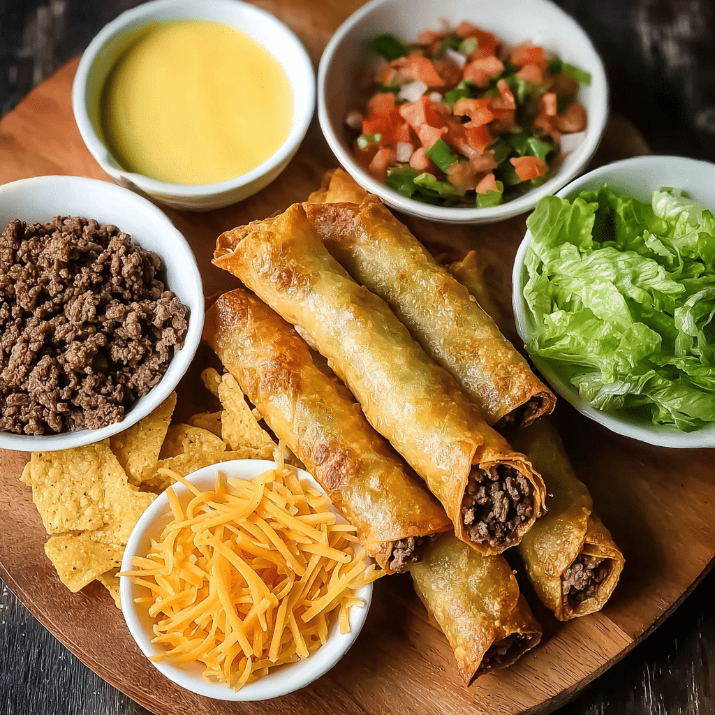 Ingredients for Nacho Egg Rolls on kitchen counter