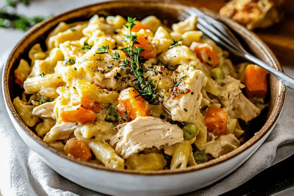 One Pot Creamy Chicken Pot Pie Pasta