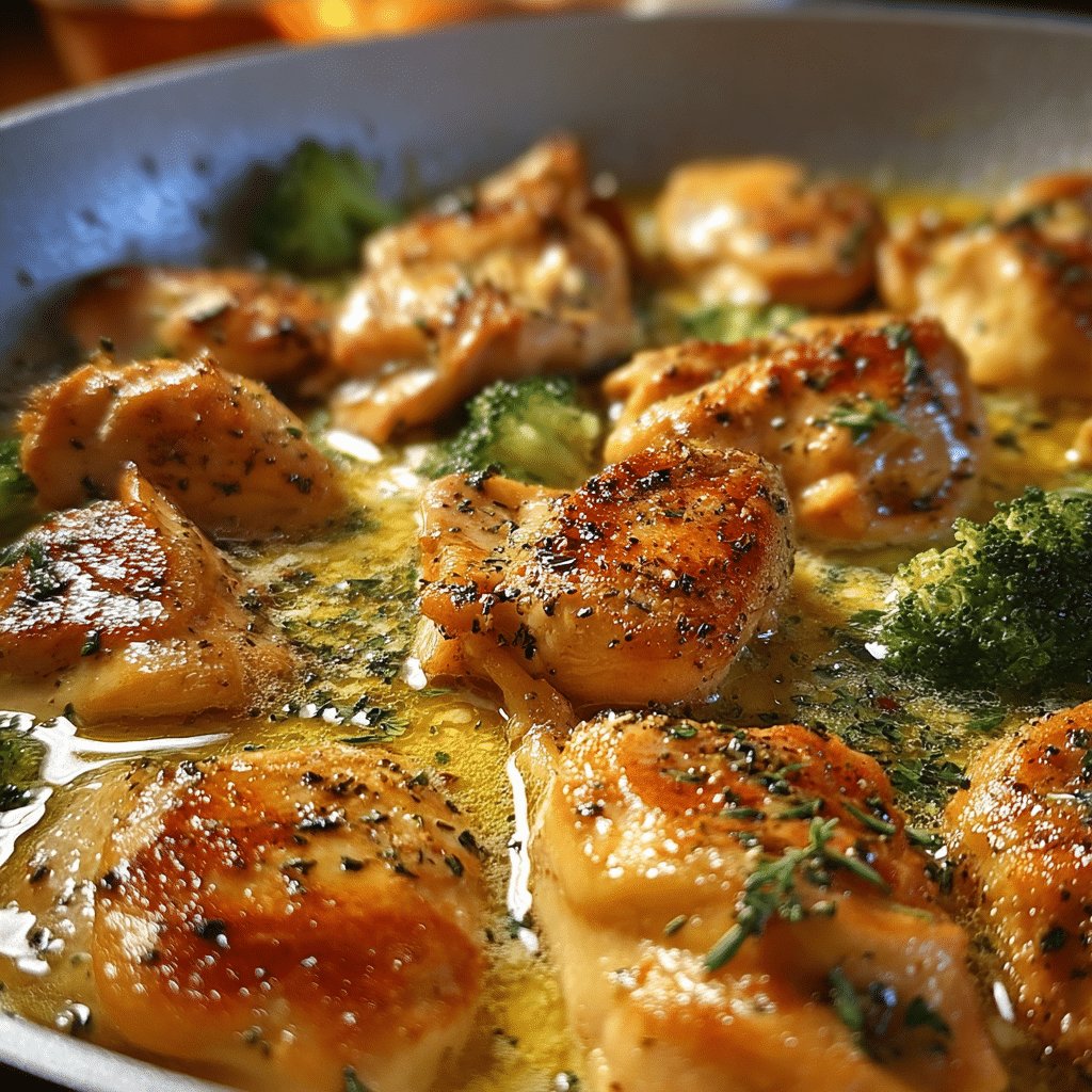 Creamy tortellini served with chicken and broccoli