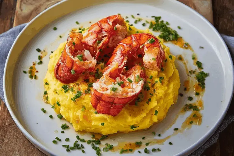 Saffron Mashed Potatoes with Garlic Butter Lobster