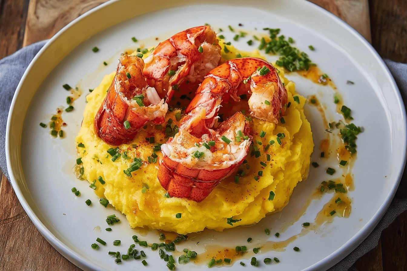 Saffron Mashed Potatoes with Garlic Butter Lobster