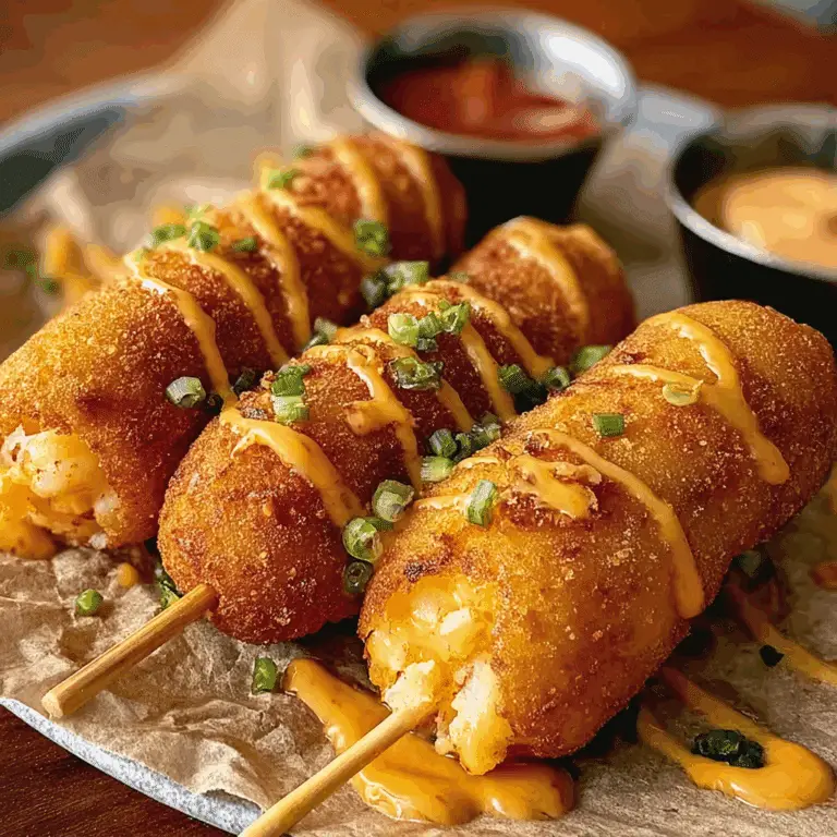 Shrimp and Crab Nacho Bomb Corn Dogs served hot