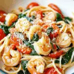 Shrimp Tomato Spinach Pasta in Garlic Butter Sauce
