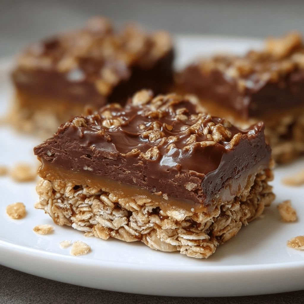sliced chocolate oat bar with visible chocolate layer