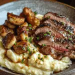 Slow-Cooked Garlic Butter Chicken & Ribeye with Parmesan Mash