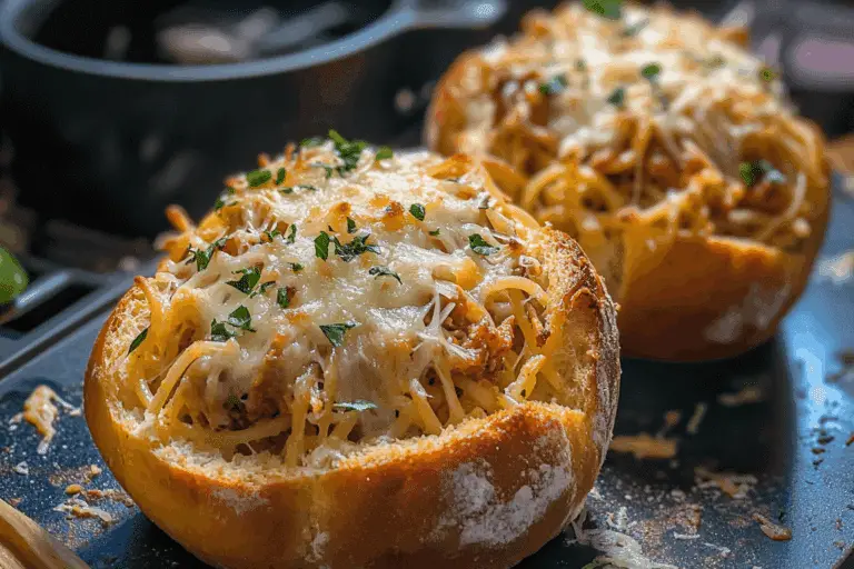 Spaghetti Garlic Bread Bowls