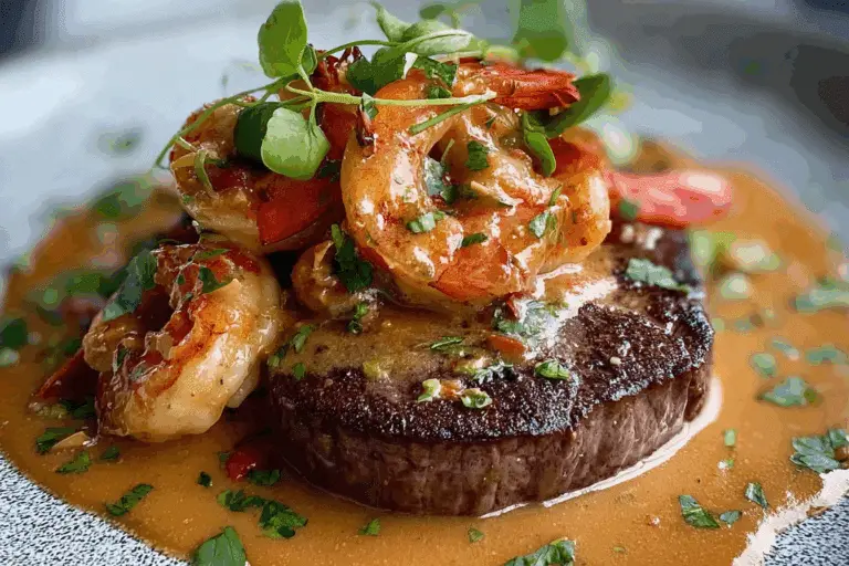 Steak with Creamy Shrimp & Lobster Sauce