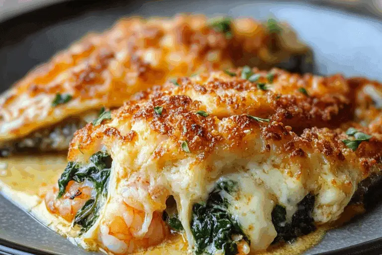Stuffed Catfish with Spinach Shrimp & Cheese