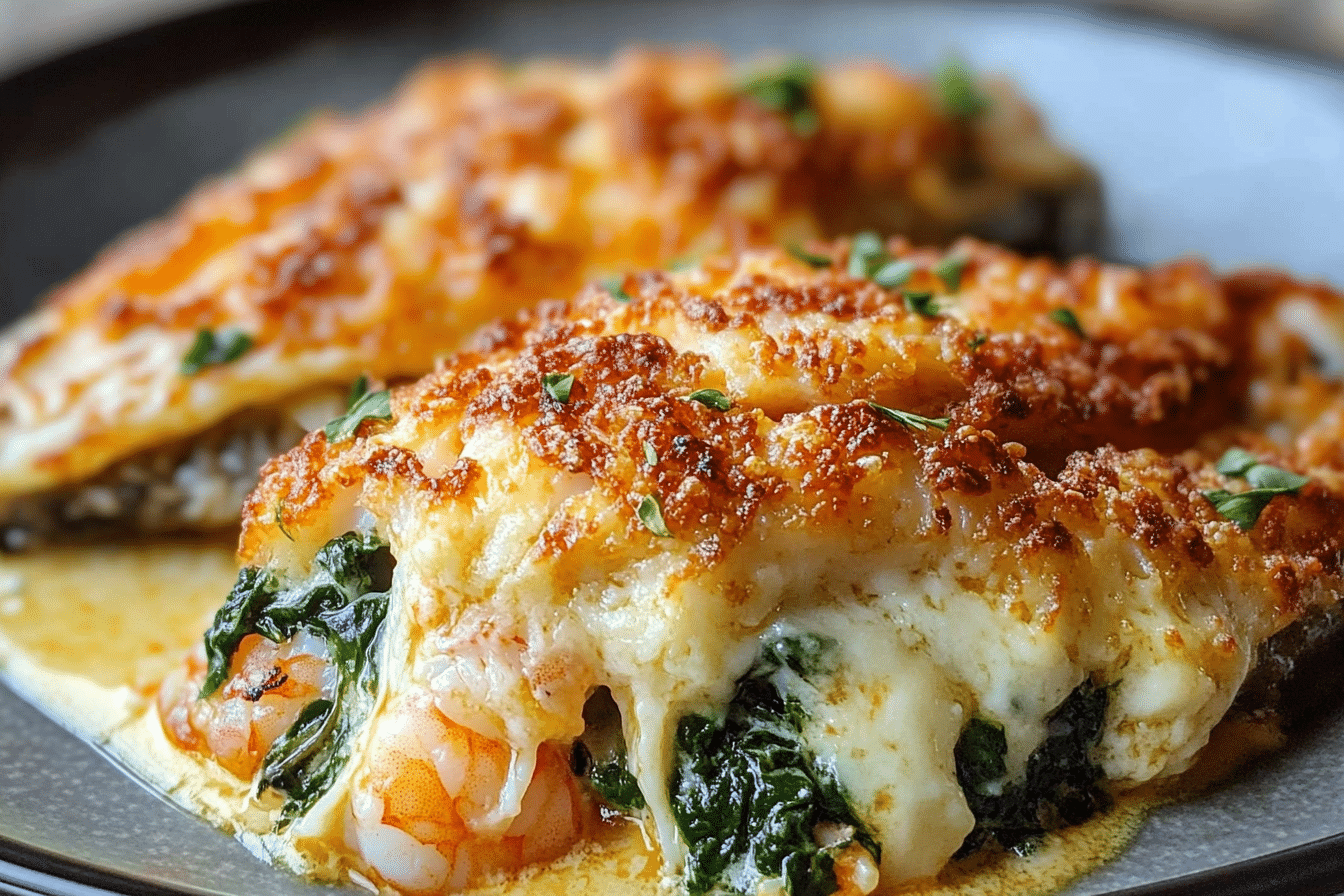 Stuffed Catfish with Spinach Shrimp & Cheese