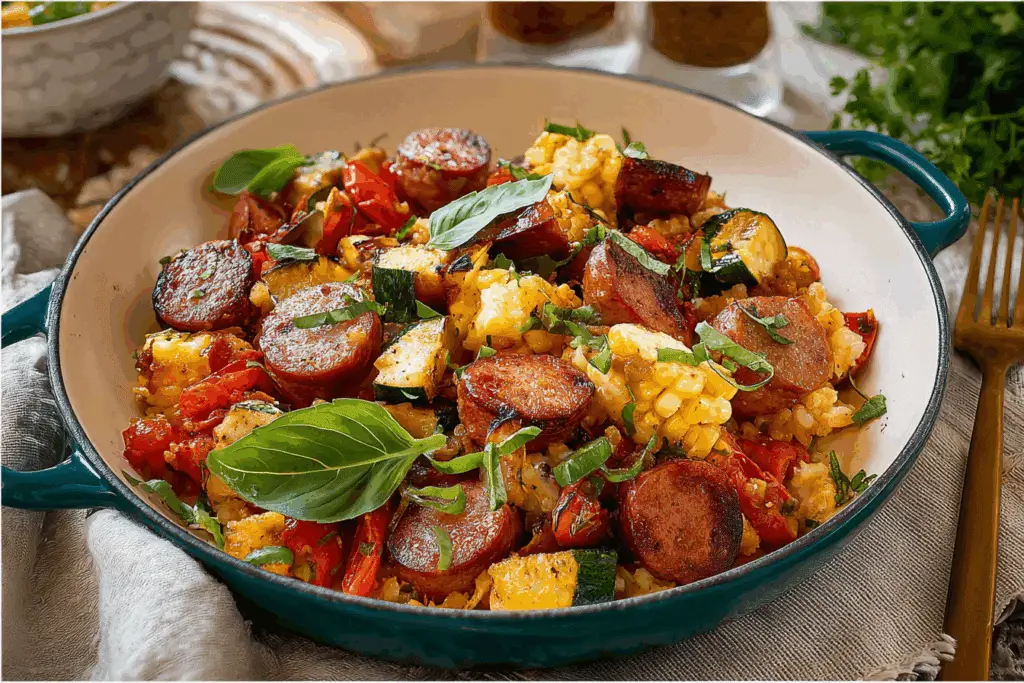 Summer Sausage Skillet with Andouille Sausage