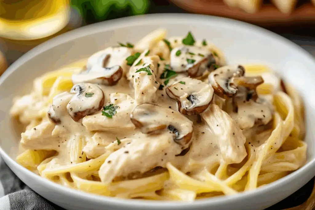 Tender Chicken & Mushrooms in a Creamy Pasta Sauce