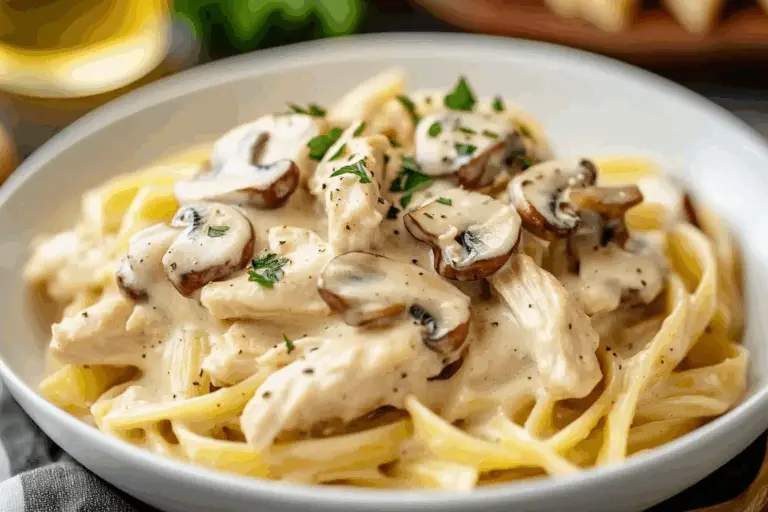 Tender Chicken & Mushrooms in a Creamy Pasta Sauce