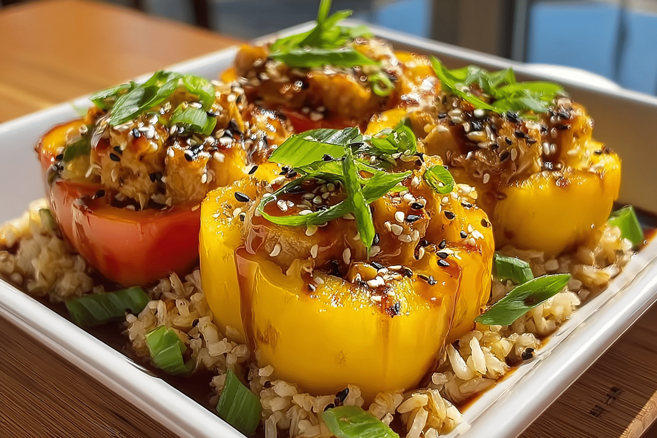 Teriyaki Pineapple Chicken & Rice Stuffed Peppers