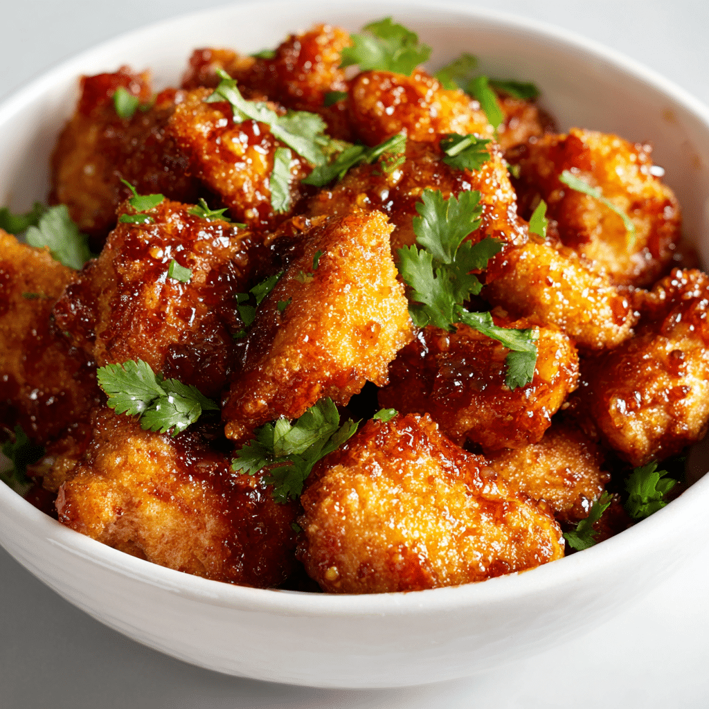 Air fryer Honey Garlic Chicken Bites with golden glaze