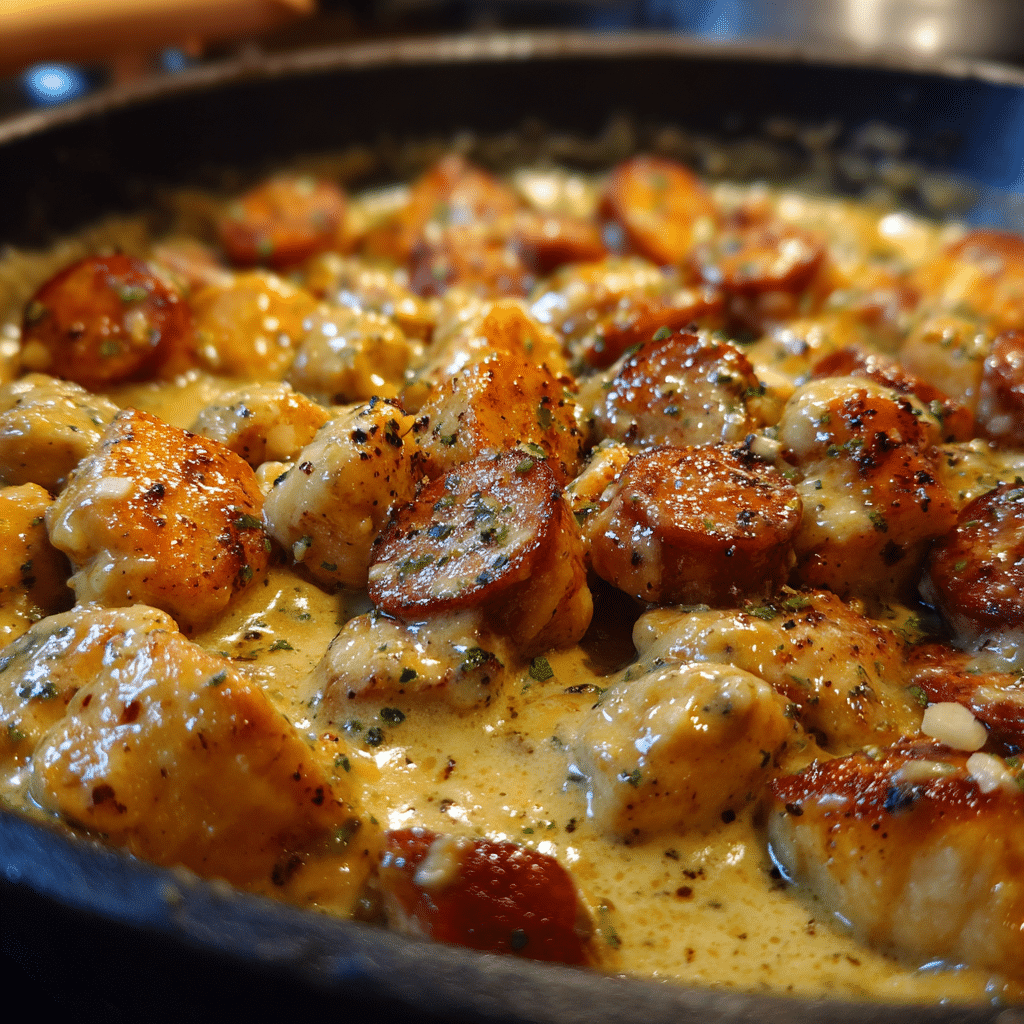 Sautéed chicken and sausage for creamy pasta recipe