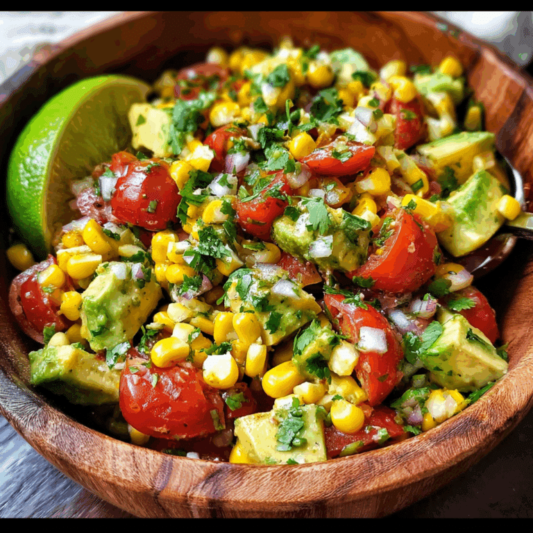 Fresh avocado corn tomato salad in wooden bowl with lime