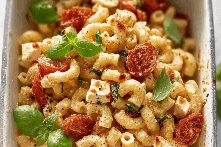 baked feta pasta recipe with roasted cherry tomatoes