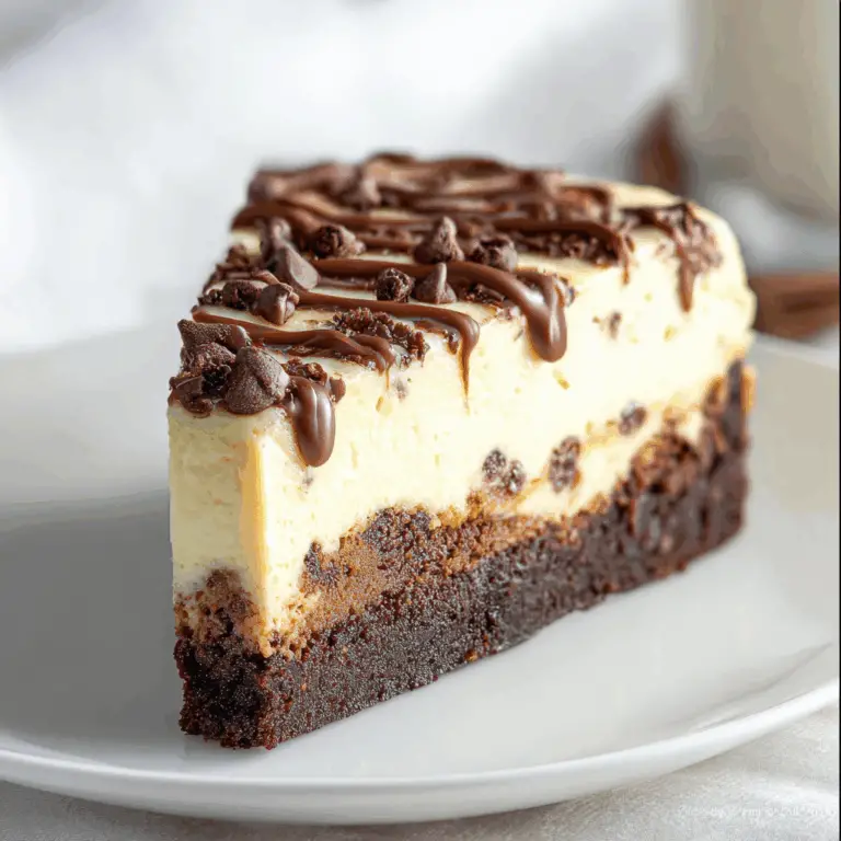Slice of Brownie Bottom Cookie Dough Cheesecake on plate