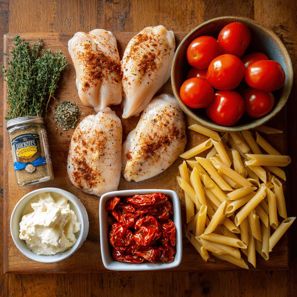 Ingredients for One Pot Creamy Cajun Chicken Pasta