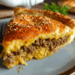 Cheeseburger Pie fresh from the oven with golden flaky crust