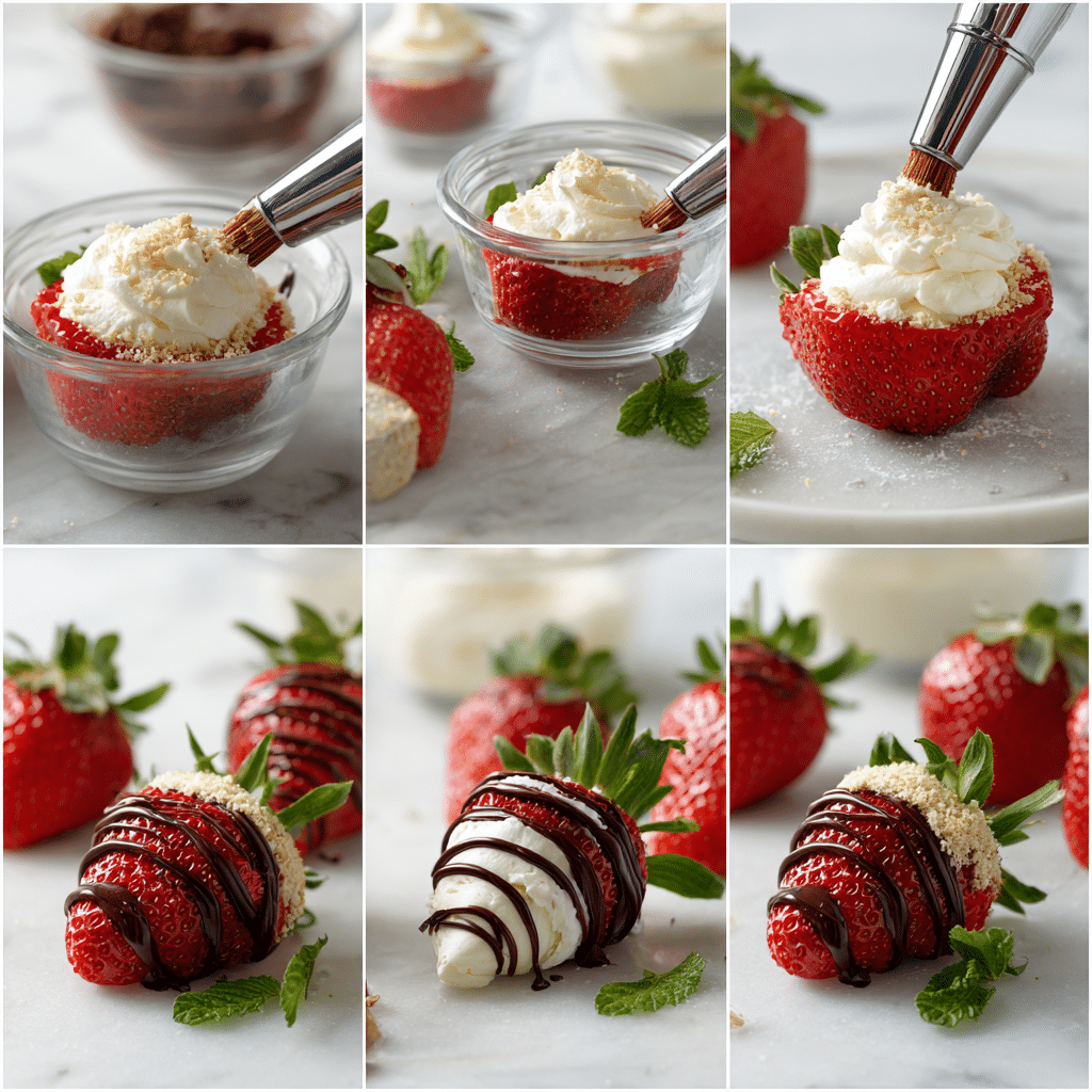 step-by-step cheesecake deviled strawberries preparation