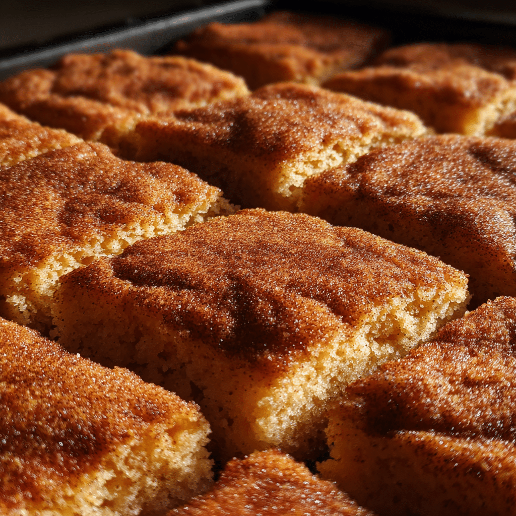 Chewy Snickerdoodle Cookie Bars fresh from oven with golden cinnamon-sugar topping