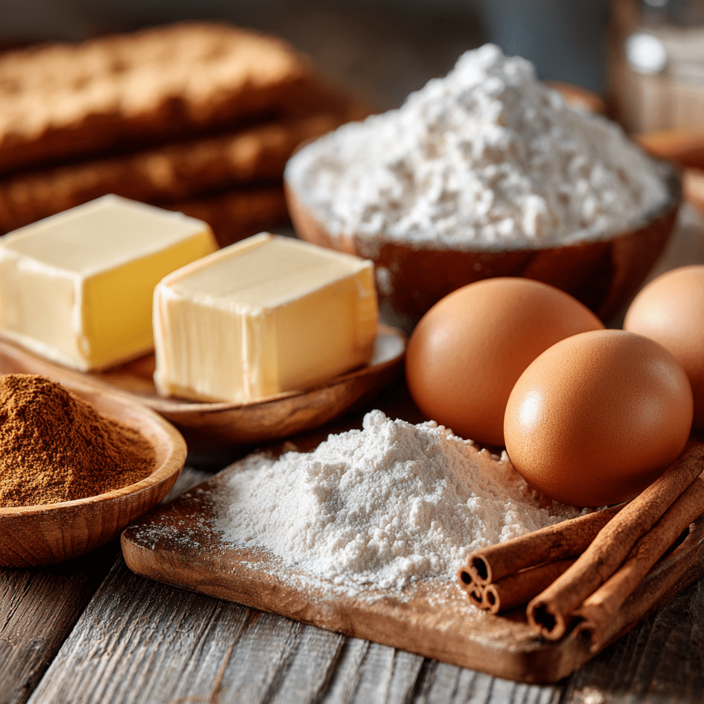 Ingredients for Chewy Snickerdoodle Cookie Bars laid out on countertop