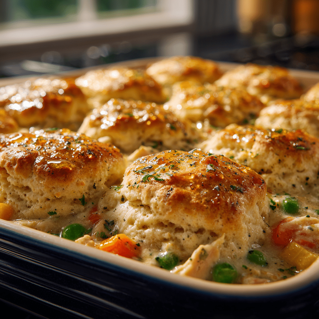 Chicken Cobbler Casserole Recipe with Golden Biscuit Topping