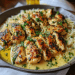 Chicken Scampi with Creamy Garlic Parmesan in cast iron skillet