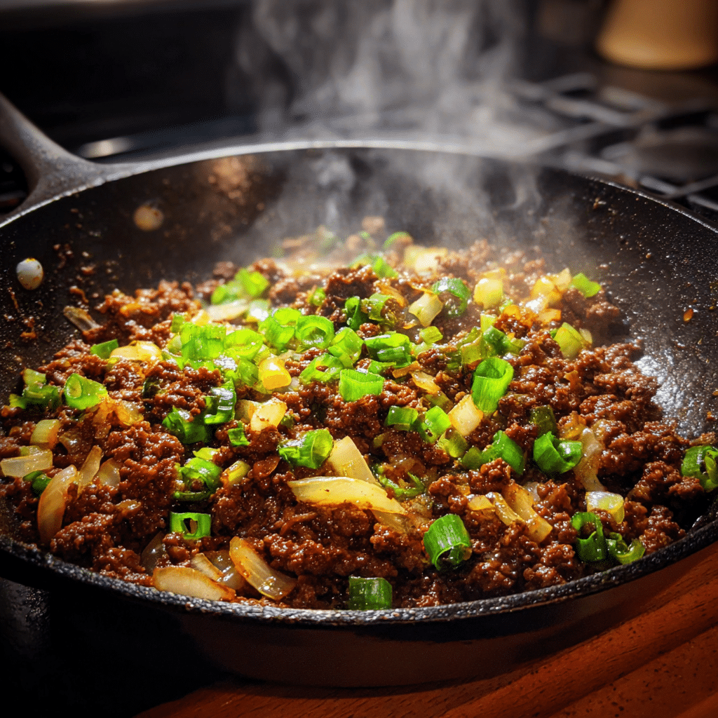 Cooking beef for Pioneer Woman Cheeseburger Pie