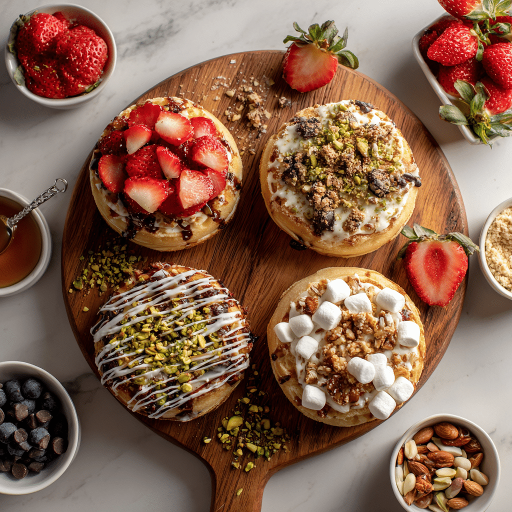  Different variations of Crispy Cheesecake Cookie Croffles with unique toppings