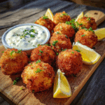 Crispy Seafood Poppers served fresh with dipping sauce