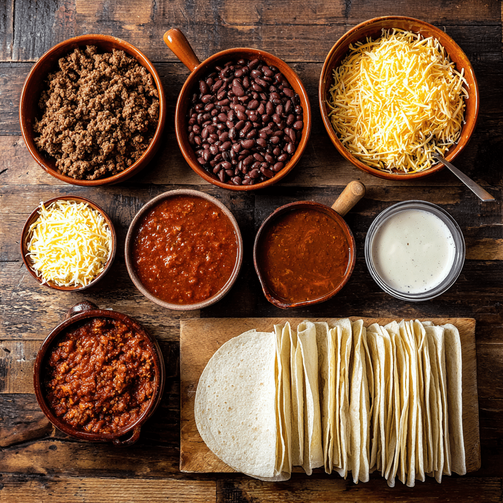 Fresh ingredients for enchirito recipe on kitchen counter