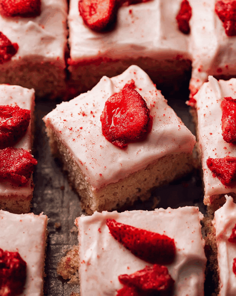 Fresh Strawberry Sheet Cake Batter in Baking Pan