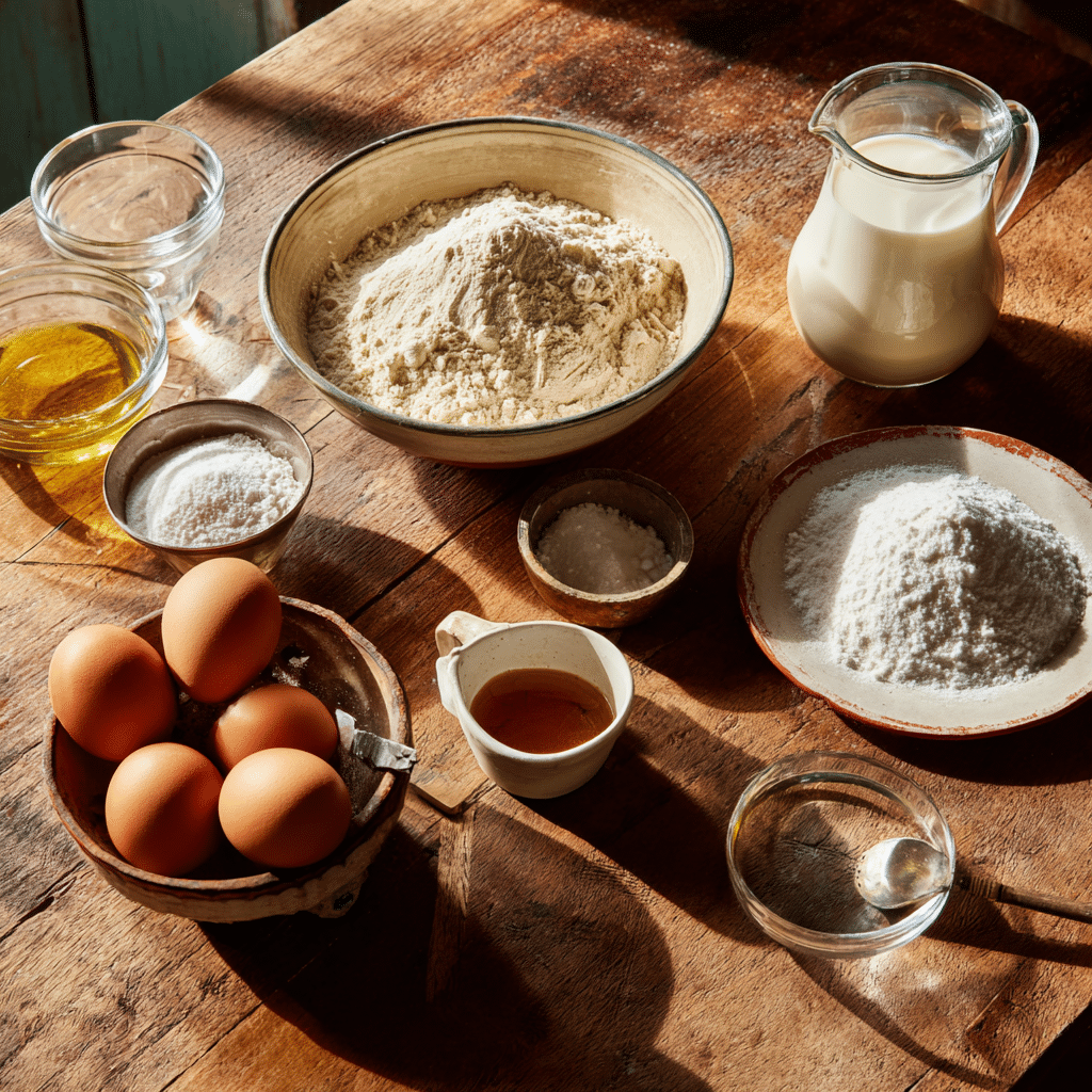 Funnel Cake Bites ingredients flat lay