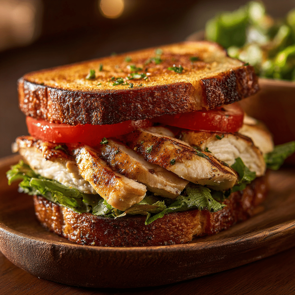 Homemade Garlic Butter Lettuce Tomato & Grilled Chicken Sandwich ready to serve