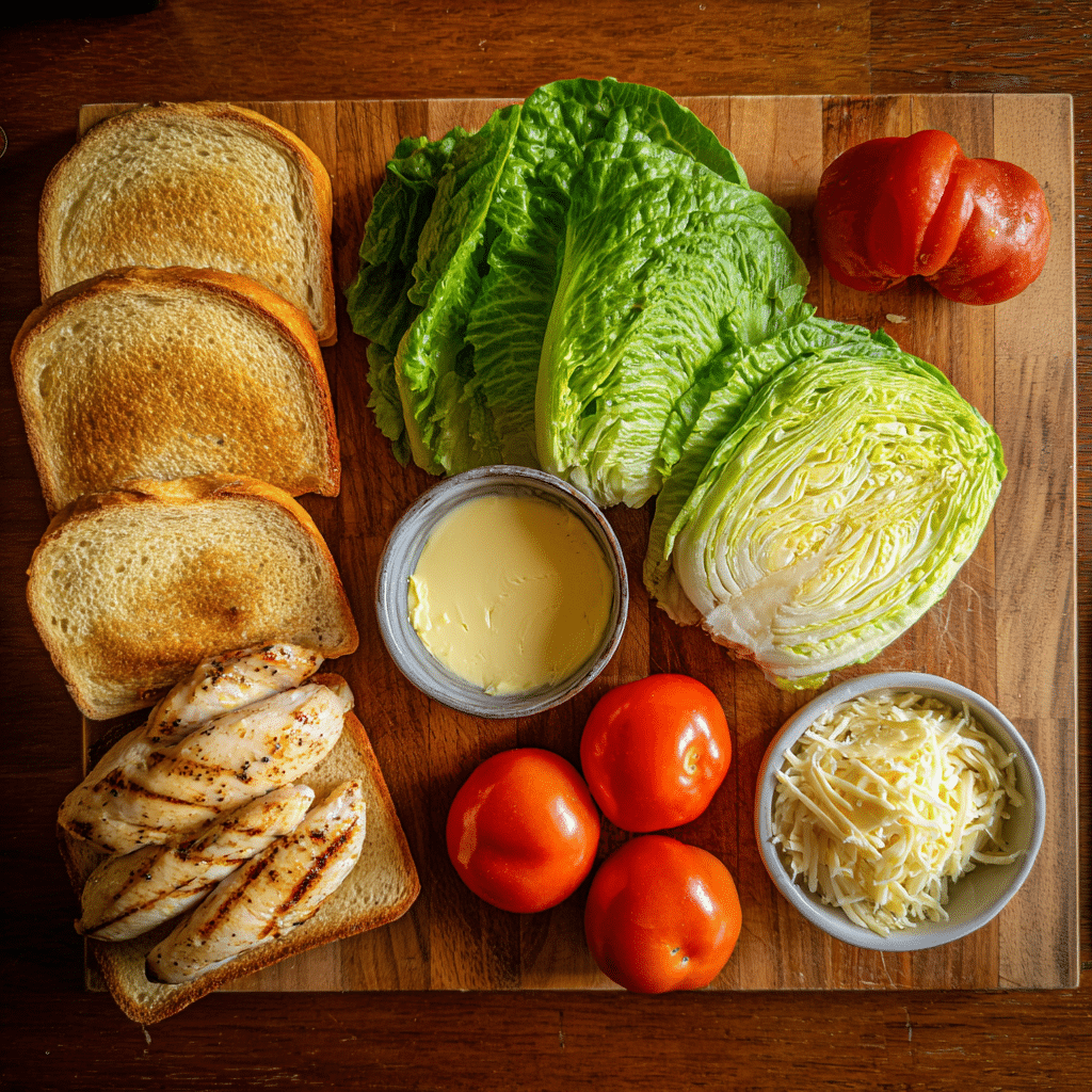 Ingredients for Garlic Butter Lettuce Tomato & Grilled Chicken Sandwich