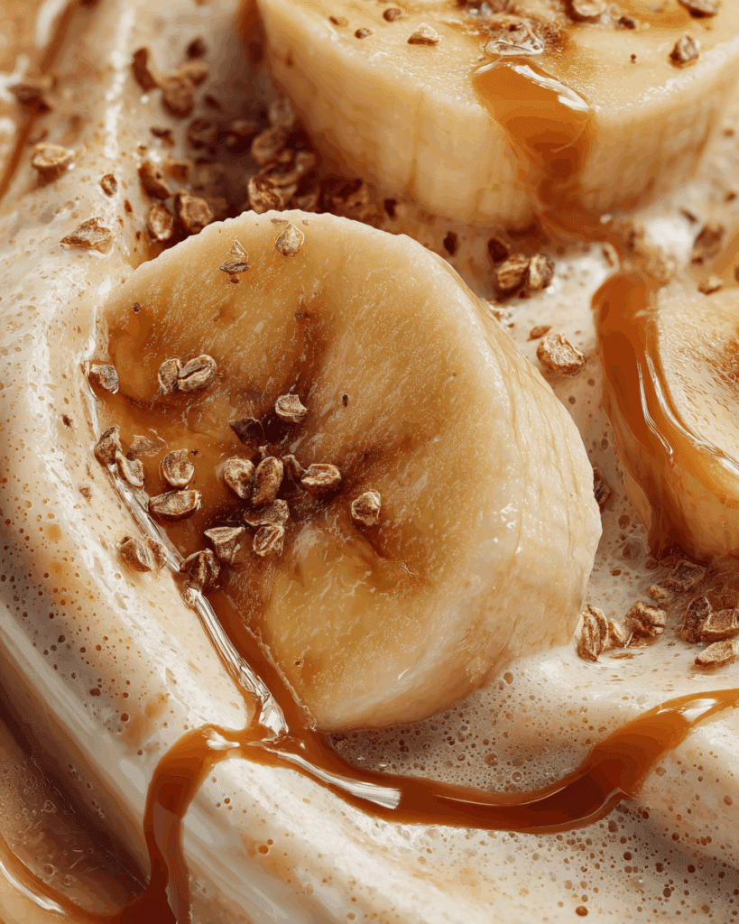 Golden caramelized bananas ready for iced latte