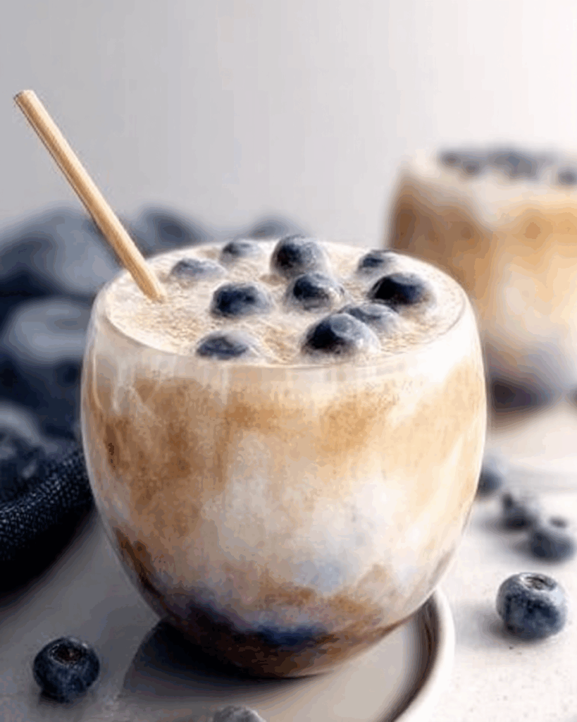 hot blueberry latte with lavender aroma