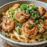 Jerk Shrimp Fettuccine Alfredo creamy spicy pasta recipe