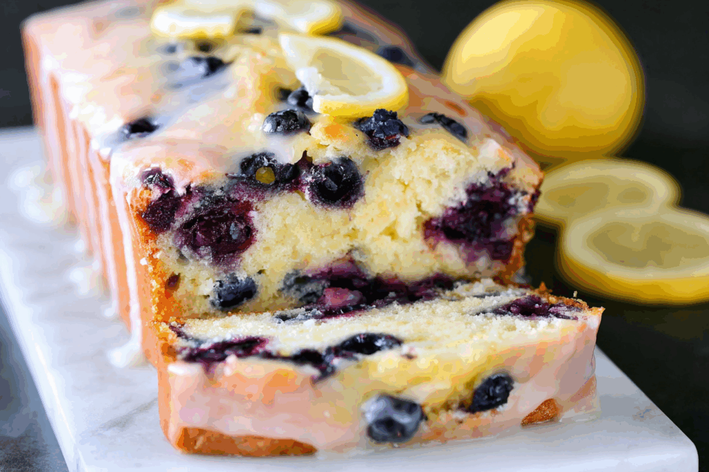 Moist Lemon Blueberry Bread with glaze