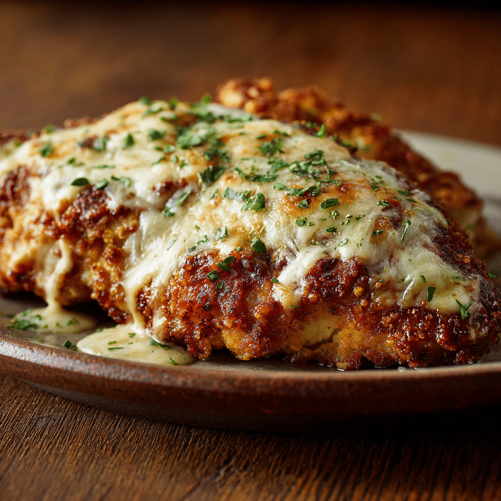 Longhorn Steakhouse Parmesan Chicken with golden crust and melted cheese on rustic plate