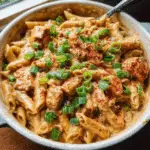 One Pot Creamy Cajun Chicken Pasta in rustic bowl
