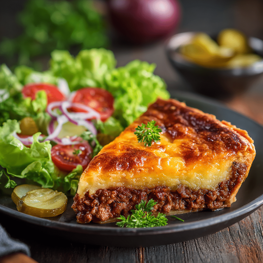 Pioneer Woman Cheeseburger Pie with side salad