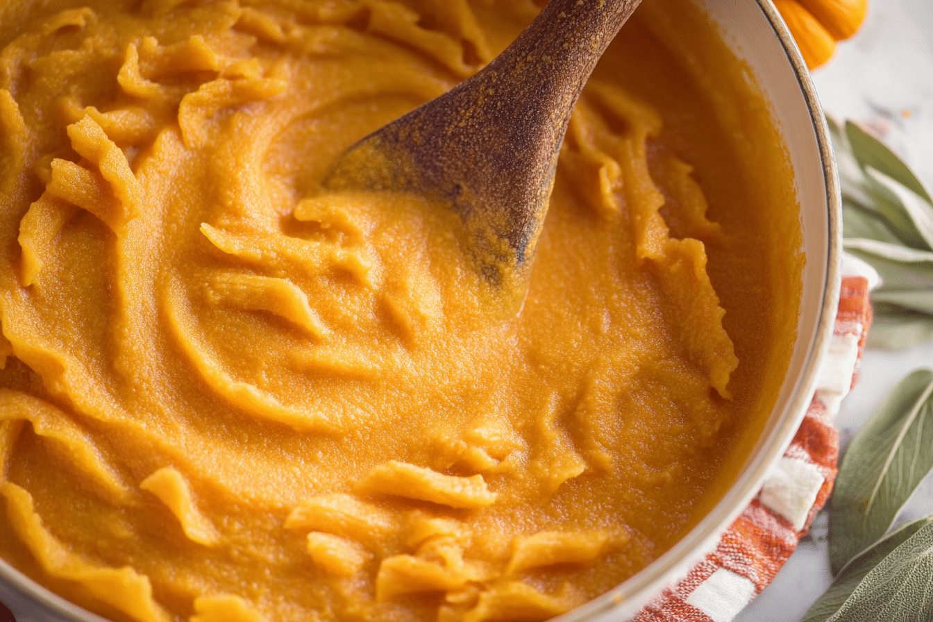 Creamy pumpkin pasta sauce recipe served on pasta.