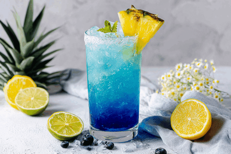 Refreshing Blue Lagoon Mocktail Recipe served chilled
