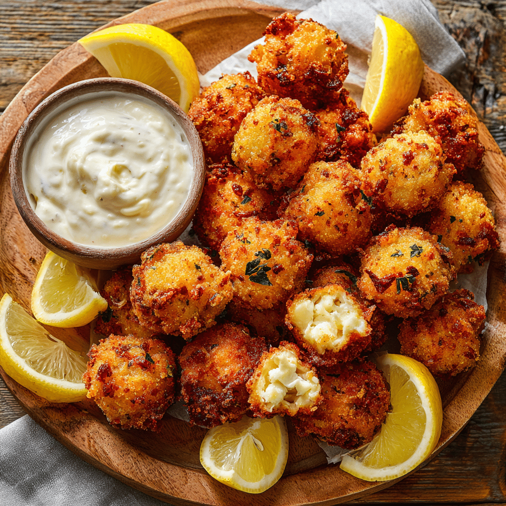  Reheated crispy seafood poppers on a wire rack