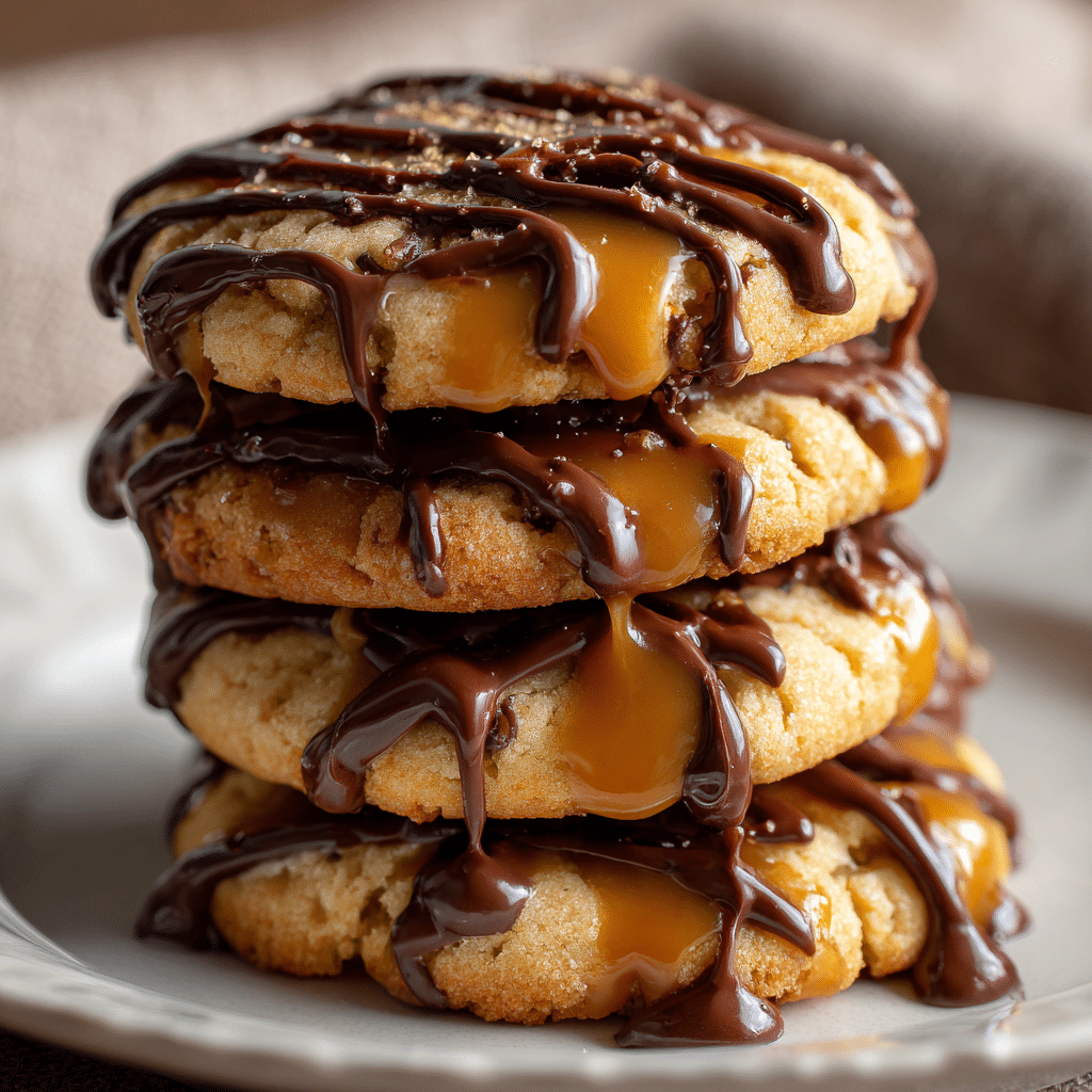 Salted Caramel Cheesecake Cookies with Chocolate Drizzle