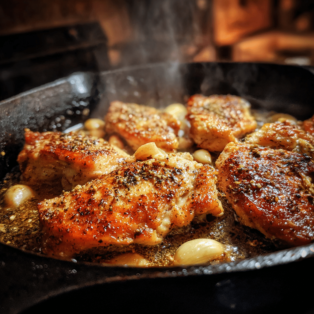Searing chicken for Chicken Scampi With Garlic Parmesan Rice