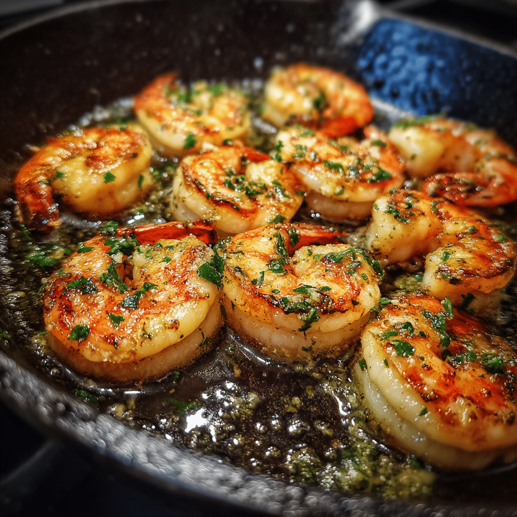  Shrimp cooking in garlic butter for tortellini